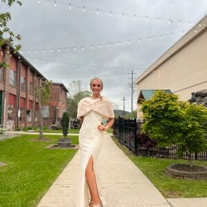 Elegant Cream Evening Gown with Shawl